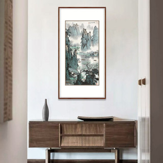 弘舍  新中式玄关装饰画走廊挂画过道壁画山水画竖版字画 白雪石 群峰叠翠 雅致胡桃  群峰叠翠 成品尺寸 宽70*高125cm