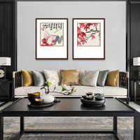 弘舍  新中式餐厅装饰画卧室床头挂画双联壁画原作版画 齐白石 红叶知秋 雅致胡桃 成品尺寸 宽55*高65cm*2