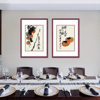 弘舍   新中式餐厅装饰画挂画壁画字画原作版画  齐白石  事事如意 典雅紅褐 成品尺寸 宽50*高75cm*2