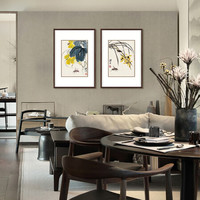 弘舍  新中式餐厅装饰画卧室床头挂画双联壁画原作版画 齐白石 南瓜蜜蜂 田园柚木 成品尺寸 宽55*高80cm
