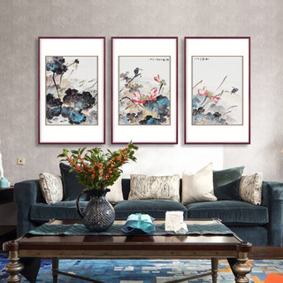 弘舍   新中式客厅装饰画三联画沙发背景墙挂画字画壁画   和气满堂 雅致胡桃 成品组合尺寸 宽240*高100cm