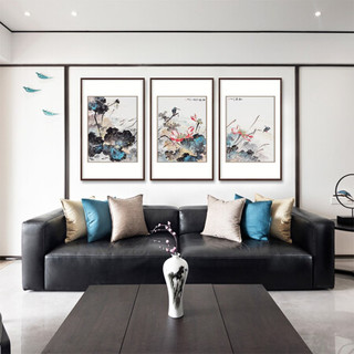 弘舍   新中式客厅装饰画三联画沙发背景墙挂画字画壁画   和气满堂 雅致胡桃 成品组合尺寸 宽240*高100cm
