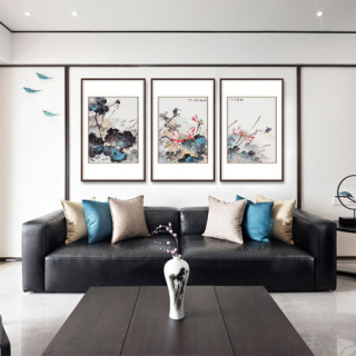 弘舍   新中式客厅装饰画三联画沙发背景墙挂画字画壁画   和气满堂 雅致胡桃 成品组合尺寸 宽240*高100cm