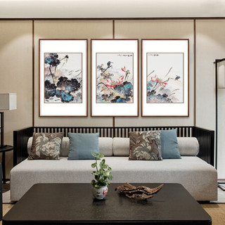弘舍   新中式客厅装饰画三联画沙发背景墙挂画字画壁画   和气满堂 雅致胡桃 成品组合尺寸 宽240*高100cm