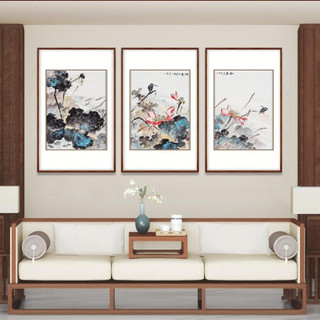 弘舍   新中式客厅装饰画三联画沙发背景墙挂画字画壁画   和气满堂 雅致胡桃 成品组合尺寸 宽240*高100cm