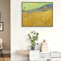 弘舍 现代简约餐厅装饰画风景油画玄关挂画壁画  梵高 麦田里的收割者 情迷白 成品尺寸 宽88*高70cm