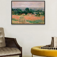 弘舍   现代简约客厅装饰画卧室床头挂画北欧风景油画餐厅壁画  莫奈-吉尔维尼干草堆 情迷白 成品尺寸：宽100*高70cm