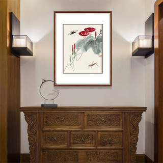 弘舍  新中式客厅装饰画餐厅挂画卧室壁画原作版画 齐白石 可惜无声 田园柚木《牵牛蚱蜢》 成品尺寸： 高80*宽60cm