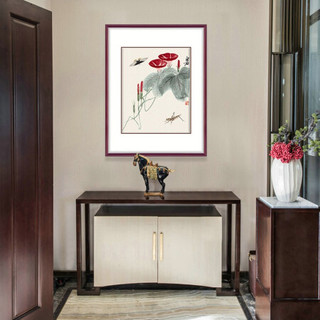 弘舍  新中式客厅装饰画餐厅挂画卧室壁画原作版画 齐白石 可惜无声 田园柚木《牵牛蚱蜢》 成品尺寸： 高80*宽60cm
