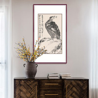 弘舍 新中式玄关装饰画办公室挂画走廊过道壁画原作版画 李苦禅 雄鹰 田园柚木 成品尺寸 高115*宽70cm