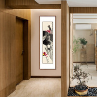 弘舍 新中式玄关装饰画走廊挂画过道壁画竖版原作版画 齐白石 富贵高寿 雅致胡桃 成品尺寸 高170*宽55cm