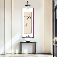 弘舍 新中式玄关装饰画走廊挂画过道壁画原作版画 吴作人 鱼乐图 典雅紅褐 成品尺寸 高130*宽55cm