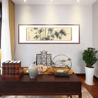 弘舍 新中式客厅装饰画沙发背景挂画书房壁画原作版画 夏昶-淇水清风图 田园柚木 成品尺寸 高195*宽65cm
