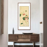 弘舍 新中式玄关装饰画走廊挂画过道壁画荷花原作版画 吴应贞-荷花图 典雅紅褐 成品尺寸 高130*宽65cm