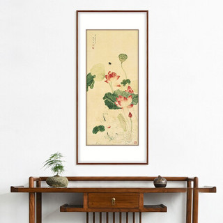 弘舍 新中式玄关装饰画走廊挂画过道壁画荷花原作版画 吴应贞-荷花图 田园柚木 成品尺寸 高130*宽65cm