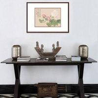 弘舍 新中式客厅装饰画沙发背景墙三联挂画餐厅壁画卧室画原作版画 钱维成 花卉图 雅致胡桃《芙蓉》 成品尺寸 宽70*高50cm