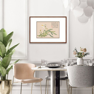 弘舍 新中式客厅装饰画沙发背景墙三联挂画餐厅壁画卧室画原作版画 钱维成 花卉图 雅致胡桃《水仙》 成品尺寸 宽70*高50cm