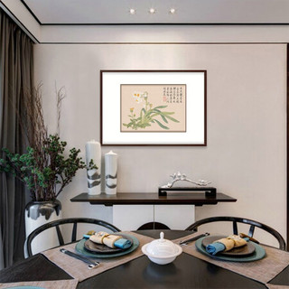弘舍 新中式客厅装饰画沙发背景墙三联挂画餐厅壁画卧室画原作版画 钱维成 花卉图 雅致胡桃《水仙》 成品尺寸 宽70*高50cm