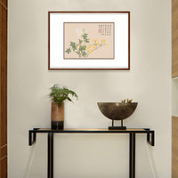 弘舍 新中式客厅装饰画沙发背景墙三联挂画餐厅壁画卧室画原作版画 钱维成 花卉图 田园柚木《迎春》 成品尺寸 宽70*高50cm
