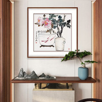 弘舍 新中式餐厅装饰画玄关挂画字画壁画 有余 《富贵有余》雅致胡桃 成品尺寸 宽90*高90cm