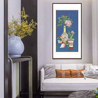 弘舍 新中式玄关装饰画走廊挂画过道壁画竖版国画字画原作版画  郎世宁 平安富贵图 典雅紅褐 成品尺寸：高150*宽85cm