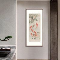 弘舍 新中式玄关装饰画走廊挂画过道壁画国画字画  张国栋 九鱼图 典雅红褐 九鱼图B款 成品尺寸：高145*宽70cm