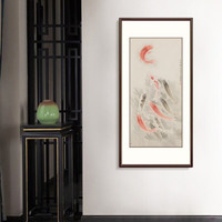 弘舍 新中式玄关装饰画走廊挂画过道壁画竖版字画国画   张国栋 九鱼图 典雅紅褐 成品尺寸：高170*宽90cm