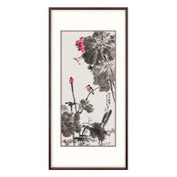 弘舍玄关装饰画客厅沙发背景墙四条屏挂画过道走廊壁画竖版字画国画  王占海 荷韵禅真 《清凉世界》田园柚木 成品尺寸 高125*宽65cm