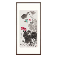 弘舍玄关装饰画客厅沙发背景墙四条屏挂画过道走廊壁画竖版字画国画  王占海 荷韵禅真 《荷韵禅真》田园柚木 成品尺寸 高125*宽65cm