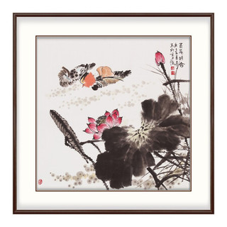 弘舍 现代中式玄关装饰画餐厅挂画卧室国画 王占海 百年好合 《百年好合》B典雅紅褐 成品尺寸 宽88*高88cm