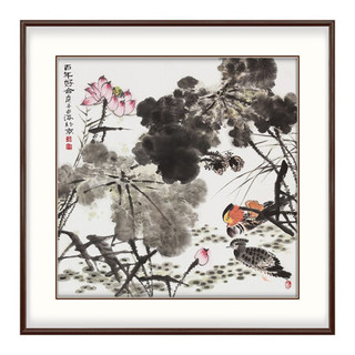 弘舍 现代中式玄关装饰画餐厅挂画卧室国画 王占海 百年好合 《百年好合》A典雅紅褐 成品尺寸 宽88*高88cm