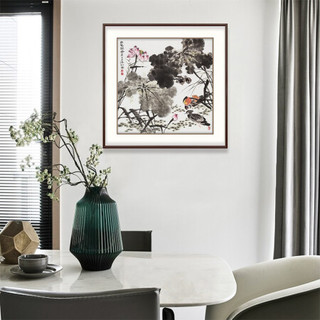 弘舍 现代中式玄关装饰画餐厅挂画卧室国画 王占海 百年好合 《百年好合》B典雅紅褐 成品尺寸 宽88*高88cm