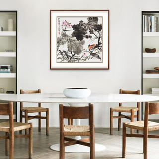 弘舍 现代中式玄关装饰画餐厅挂画卧室国画 王占海 百年好合 《百年好合》B典雅紅褐 成品尺寸 宽88*高88cm