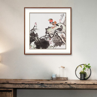 弘舍 现代中式玄关装饰画餐厅挂画卧室国画 王占海 百年好合 《百年好合》B典雅紅褐 成品尺寸 宽88*高88cm