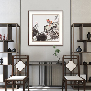弘舍 现代中式玄关装饰画餐厅挂画卧室国画 王占海 百年好合 《百年好合》B典雅紅褐 成品尺寸 宽88*高88cm