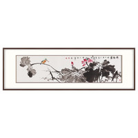 弘舍 客厅装饰画卧室荷花挂画新中式沙发背景墙画 王占海 荷韵图 《荷韵图》B田园柚木 成品尺寸 宽170*高55cm
