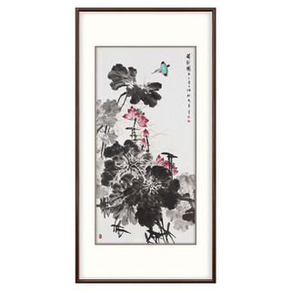 弘舍新中式玄关装饰画走廊挂画过道壁画竖版字画荷花国画 王占海 荷韵禅真 《荷韵图》A雅致胡桃 成品尺寸 高130*宽70cm