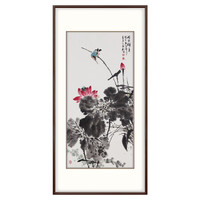 弘舍新中式玄关装饰画走廊挂画过道壁画竖版字画荷花国画 王占海 荷韵禅真 《荷韵禅真》C典雅紅褐 成品尺寸 高130*宽70cm