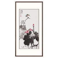 弘舍新中式玄关装饰画走廊挂画过道壁画竖版字画荷花国画 王占海 荷韵禅真 《荷塘碧羽》典雅紅褐 成品尺寸 高130*宽70cm