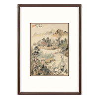 弘舍 新中式玄关装饰画书房挂画走廊过道壁画字画山水画 华喦 山水十二开 《山水十二开》5雅致胡桃 成品尺寸 高70*宽50cm