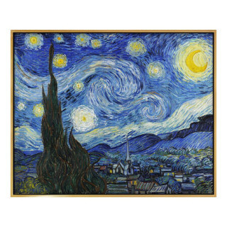 弘舍 现代简约餐厅装饰画玄关挂画客厅风景画卧室油画 梵高 星月夜 闪耀金 成品尺寸 宽95*高77cm