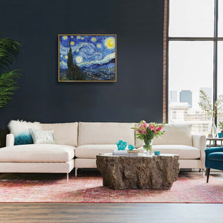 弘舍 现代简约餐厅装饰画玄关挂画客厅风景画卧室油画 梵高 星月夜 闪耀金 成品尺寸 宽95*高77cm