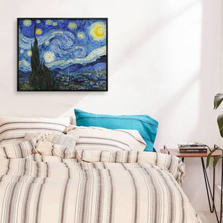 弘舍 现代简约餐厅装饰画玄关挂画客厅风景画卧室油画 梵高 星月夜 闪耀金 成品尺寸 宽95*高77cm