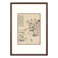 弘舍 新中式玄关装饰画书房挂画走廊过道壁画字画山水画 华喦 山水十二开 《山水十二开》10田园柚木 成品尺寸 高70*宽50cm