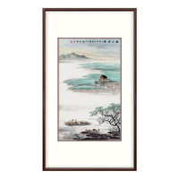 弘舍 新中式玄关装饰画山水画字画竖版走廊过道挂画壁画 一帆风顺 《春江渔家》田园柚木 成品尺寸 高100*宽60cm*4