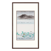 弘舍 新中式玄关装饰画山水画字画竖版走廊过道挂画壁画 一帆风顺 《荷塘清趣》田园柚木 成品尺寸 高100*宽60cm*4