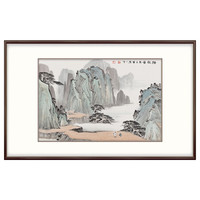 弘舍 新中式玄关装饰画 书房山水画 餐厅装饰画 客厅走廊壁画 国画 春山逸境 《踏歌图》田园柚木 成品尺寸 宽100*高65cm