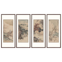 弘舍客厅装饰画山水画中堂挂画四条屏壁画国画字画  春夏秋冬 田园柚木 成品尺寸 宽50*高110cm*4