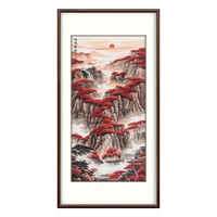 弘舍 新中式玄关装饰画 餐厅挂画  走廊过道壁画 竖版风景画 鸿运当头 田园柚木 成品尺寸 宽90*高170cm