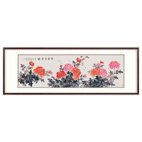 弘舍 客厅装饰画 新中式办公室挂画 书房牡丹壁画 背景墙国画 平安富贵图 田园柚木 成品尺寸 宽230*高80cm